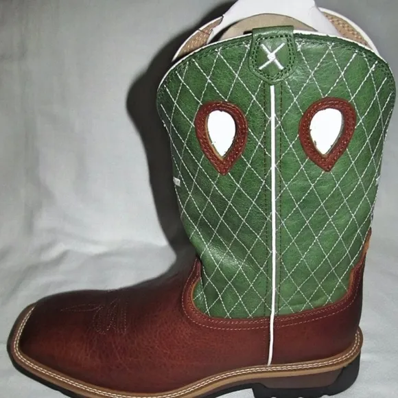 New Twisted X Green Cross Steel Toe 12&quot; Work Cowboy Boots Mens Size 14 D