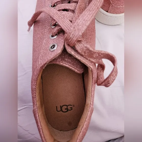 New Ugg Australia Milo Glitter Pink Lace Up Sneakers Tennis Shoes Size 8