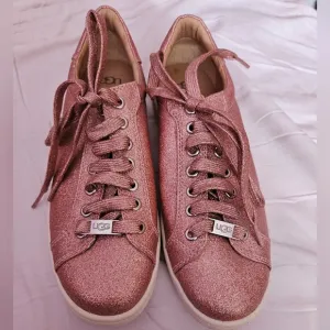New Ugg Australia Milo Glitter Pink Lace Up Sneakers Tennis Shoes Size 8