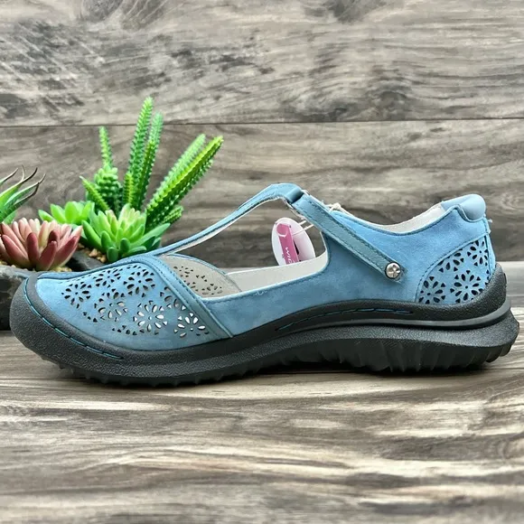 NIB Jambu 8W WIDE Creek T-Strap Leather Mary Jane Comfort Shoes Flats Denim