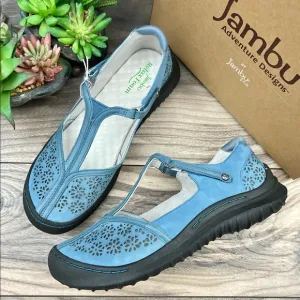 NIB Jambu 8W WIDE Creek T-Strap Leather Mary Jane Comfort Shoes Flats Denim