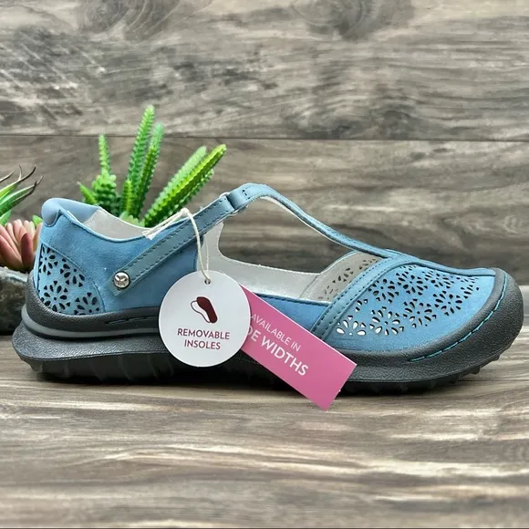 NIB Jambu 8W WIDE Creek T-Strap Leather Mary Jane Comfort Shoes Flats Denim
