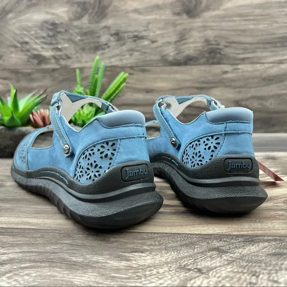 NIB Jambu 8W WIDE Creek T-Strap Leather Mary Jane Comfort Shoes Flats Denim
