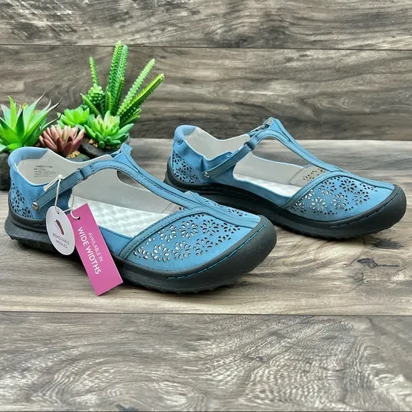 NIB Jambu 8W WIDE Creek T-Strap Leather Mary Jane Comfort Shoes Flats Denim