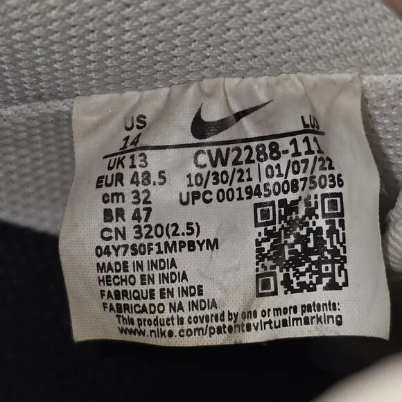 Nike Air Force 1 '07 Low Men’s Size 14 Triple White Sneakers (CW2288-111)