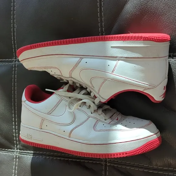 Nike Air Force 1 White University Red Contrast  Stitch CV1724 100 Size 12
