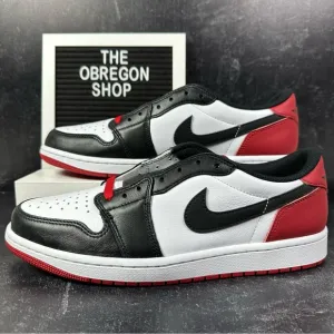 NIKE AIR JORDAN 1 RETRO LOW OG BLACK TOE MENS SHOES SIZE 10.5 LEATHER WHITE RED
