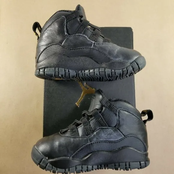 Nike Air Jordan 10 Retro NYC Toddlers Shoe Sz 6C Black Gold Preschool Boys Girls