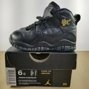 Nike Air Jordan 10 Retro NYC Toddlers Shoe Sz 6C Black Gold Preschool Boys Girls