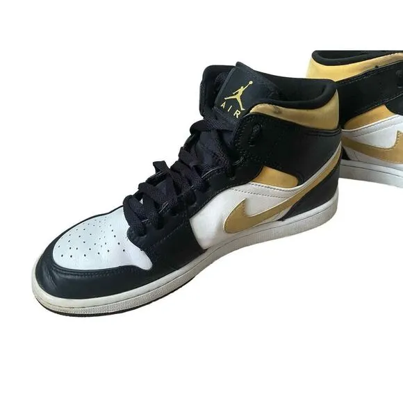 Nike Air Jordan 1 Mid Mens 9.5 White Pollen Black Shoes Sneakers 554724-177