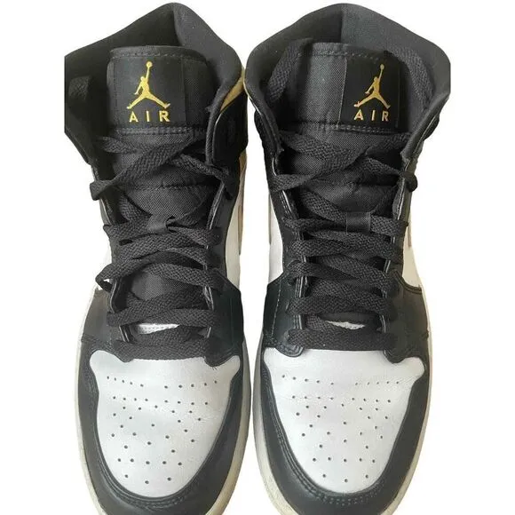 Nike Air Jordan 1 Mid Mens 9.5 White Pollen Black Shoes Sneakers 554724-177