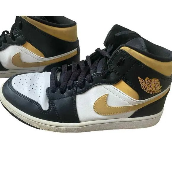 Nike Air Jordan 1 Mid Mens 9.5 White Pollen Black Shoes Sneakers 554724-177