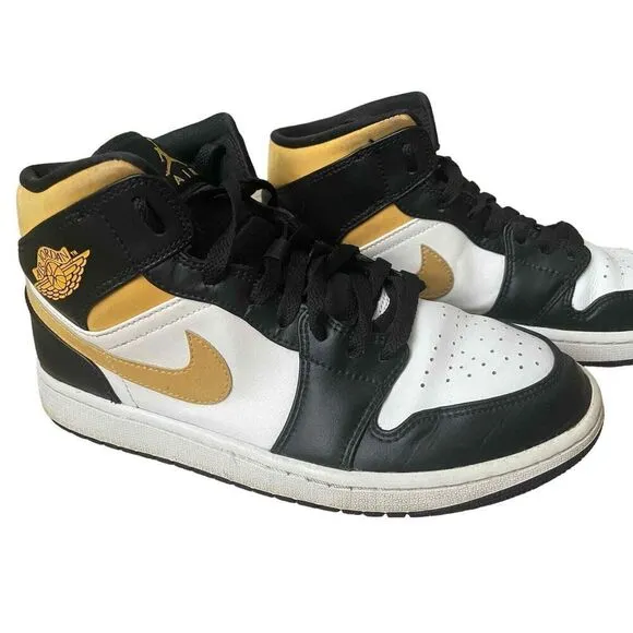 Nike Air Jordan 1 Mid Mens 9.5 White Pollen Black Shoes Sneakers 554724-177