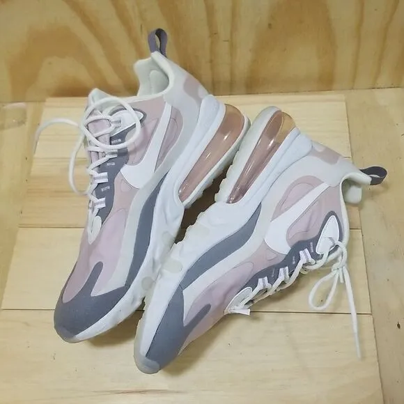 Nike Air Max 270 React Women's Running Shoes Size 10 Plum Chalk White Stone