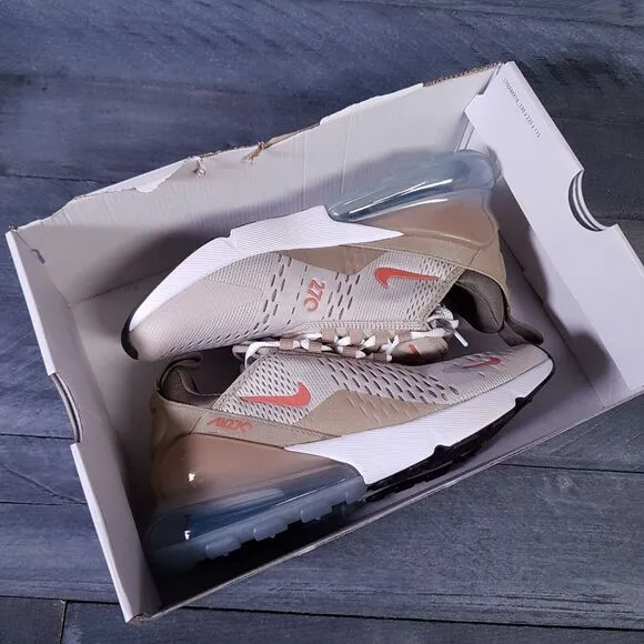 NIKE Air Max 270 Running Shoes Mens 8 Cream Khaki Rust Brown
