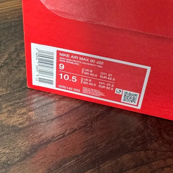 Nike Air Max 90 DR0145 003 Men's Size 9 Shoes Iron Grey White University Red