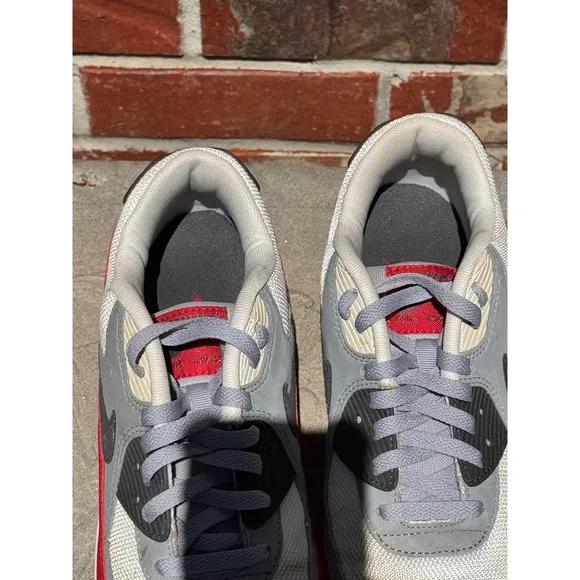Nike Air Max 90 Sneakers Running Shoes Gray Red White Size 10.5