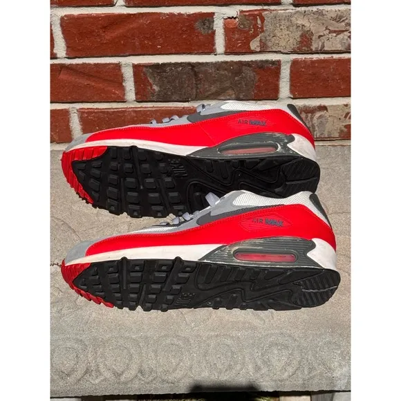 Nike Air Max 90 Sneakers Running Shoes Gray Red White Size 10.5