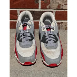 Nike Air Max 90 Sneakers Running Shoes Gray Red White Size 10.5