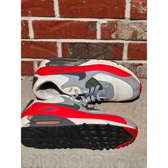 Nike Air Max 90 Sneakers Running Shoes Gray Red White Size 10.5