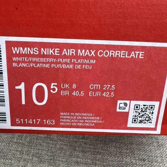 Nike Air Max Correlate Sneakers Shoes White Fireberry 511417-163 Womens Sz 10.5