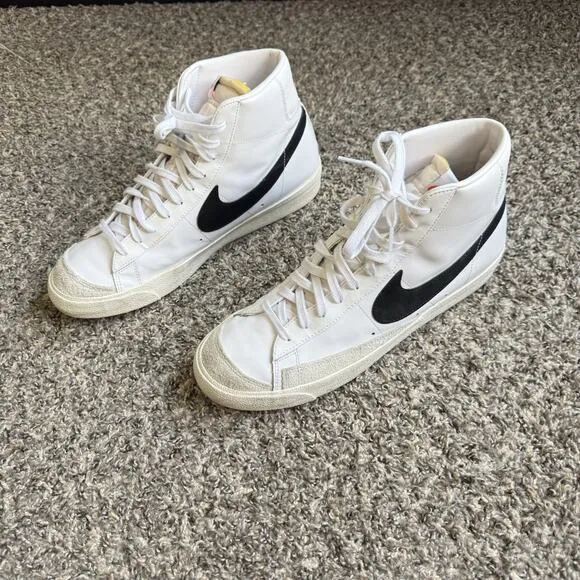 Nike Blazer Mid 77 Mens US 13 Leather Shoes Sneakers White Black Basketball