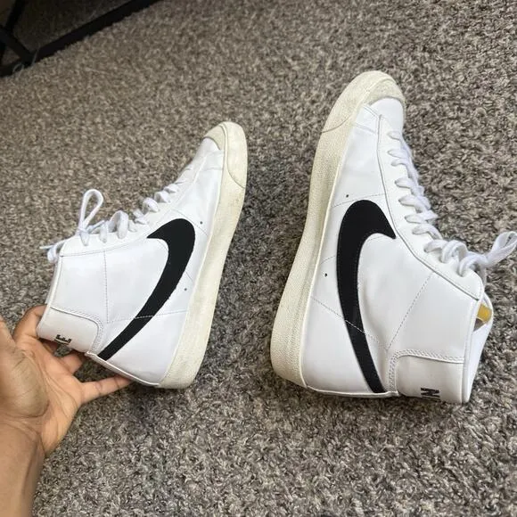 Nike Blazer Mid 77 Mens US 13 Leather Shoes Sneakers White Black Basketball