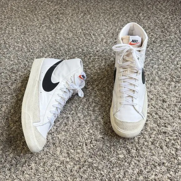 Nike Blazer Mid 77 Mens US 13 Leather Shoes Sneakers White Black Basketball