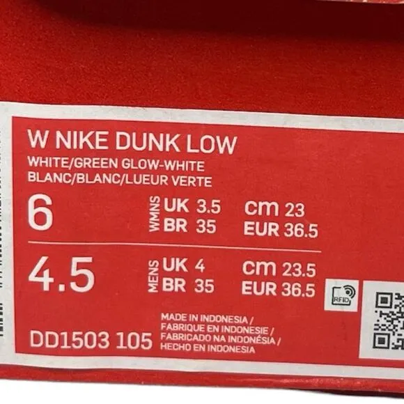 Nike Dunk Low Glow Green Sneakers Shoes Size 6