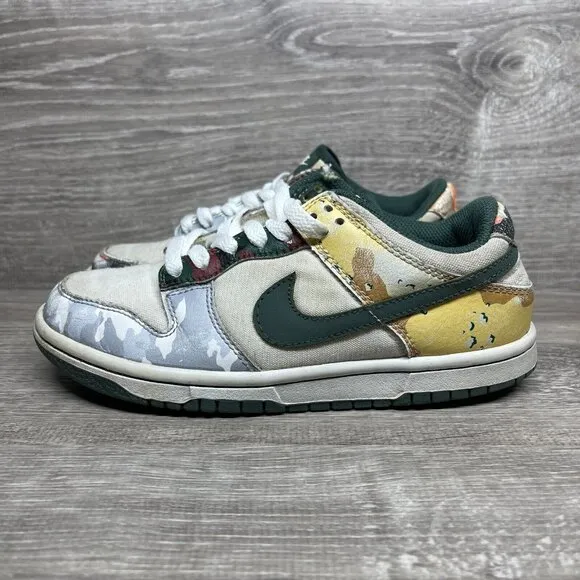 Nike Dunk Low GS SE Sail Kids Sneakers Camo Youth Size 3.5 Shoes DB1909-100