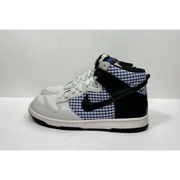 Nike Dunk High Premium Mens Size 11 Gray Blue Plaid Sneakers Shoes 317891-006