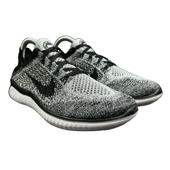 Nike Free RN Flyknit 2018 White Black Running Shoes 942839-101 Women's Size 9.5