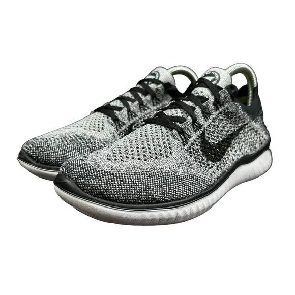Nike Free RN Flyknit 2018 White Black Running Shoes 942839-101 Women's Size 9.5