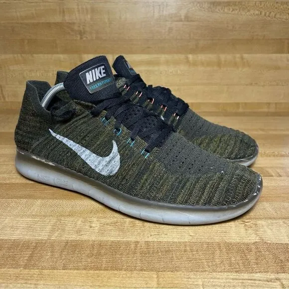 Nike Free RN Flyknit Mens Size 11 US Olive Green Running Shoes Athletic Sneakers