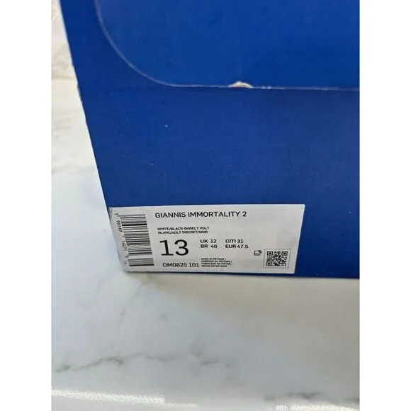 Nike Giannis Immortality 2 White Black Volt DM0825-101 Basketball Shoes Men's 13