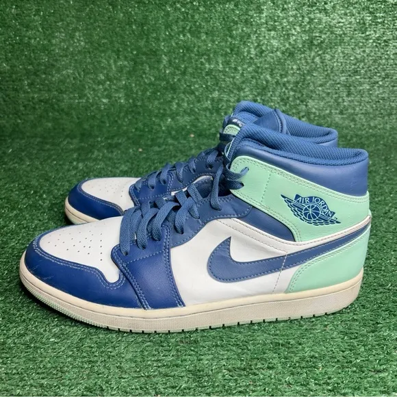 Nike Mens Air Jordan 1 Mid 554724-413 Blue Basketball Shoes Sneakers Men Size 11
