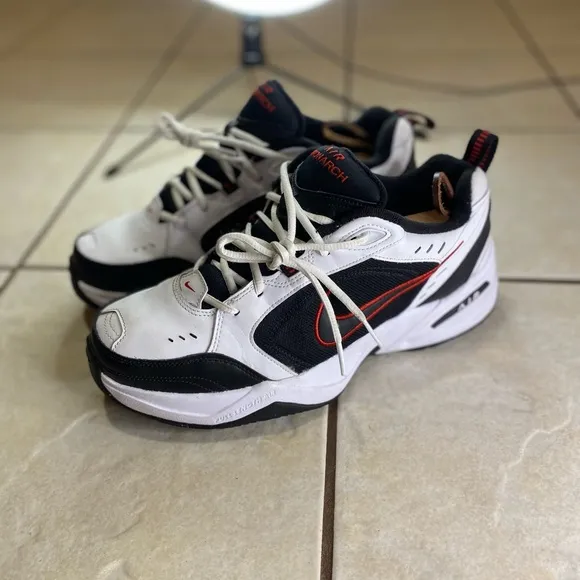 Nike Mens Air Monarch IV 415445-101 White Black Running Shoes Sneakers Size 12