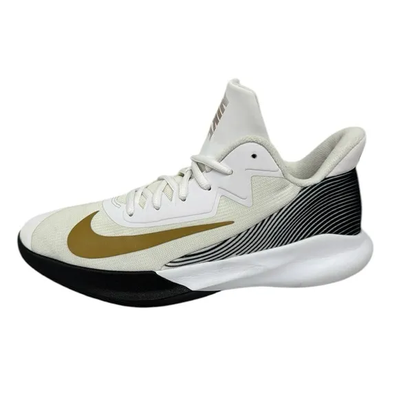 Nike Precision 4 #CZ8780-100 White Black Gold Basketball Shoes Sneakers Size 9