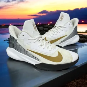 Nike Precision 4 #CZ8780-100 White Black Gold Basketball Shoes Sneakers Size 9