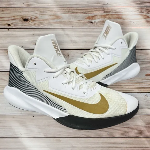 Nike Precision 4 #CZ8780-100 White Black Gold Basketball Shoes Sneakers Size 9
