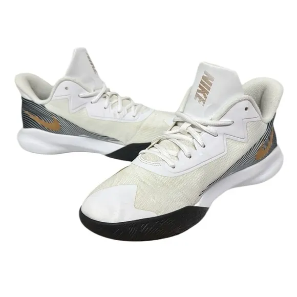 Nike Precision 4 #CZ8780-100 White Black Gold Basketball Shoes Sneakers Size 9