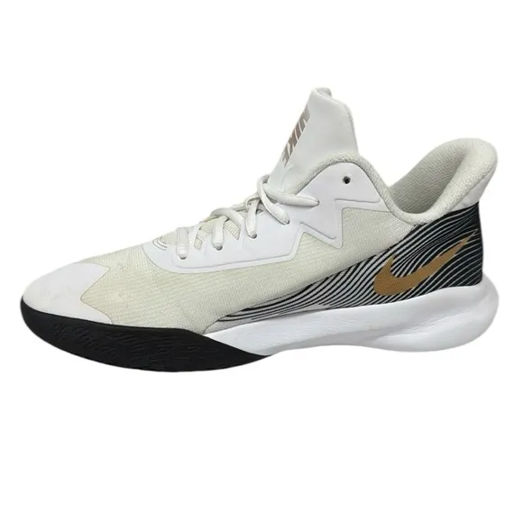 Nike Precision 4 #CZ8780-100 White Black Gold Basketball Shoes Sneakers Size 9