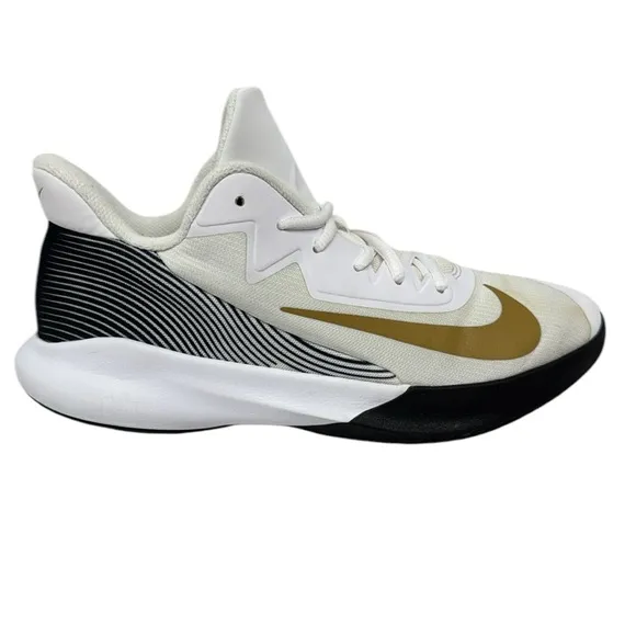 Nike Precision 4 #CZ8780-100 White Black Gold Basketball Shoes Sneakers Size 9
