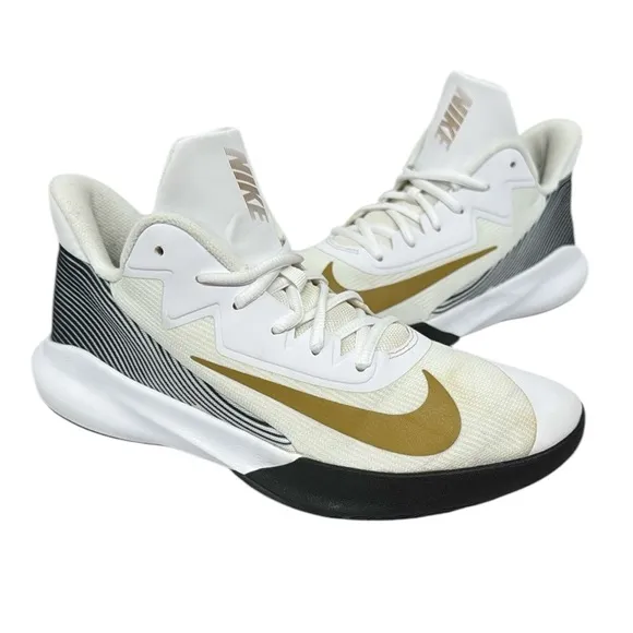 Nike Precision 4 #CZ8780-100 White Black Gold Basketball Shoes Sneakers Size 9