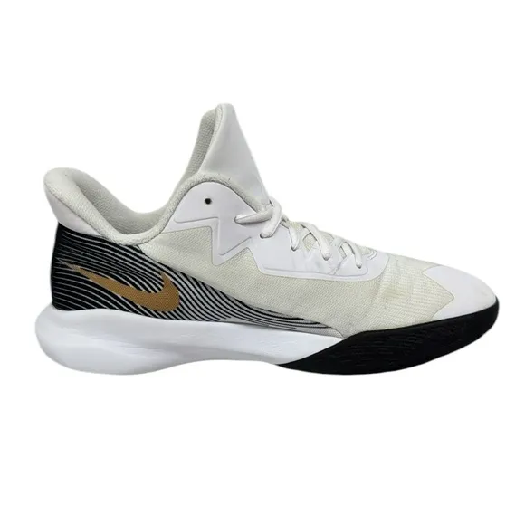 Nike Precision 4 #CZ8780-100 White Black Gold Basketball Shoes Sneakers Size 9
