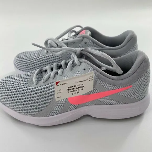 Nike Revolution 4 Pure Platinum/Sunset Pulse 908999-016 Women's Size 5-NEW