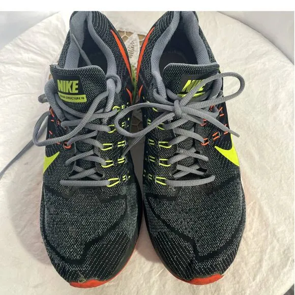 Nike Size 12 Zoom Air Structure 18 Running sneakers shoes Men Gray black neon