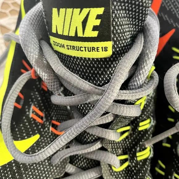 Nike Size 12 Zoom Air Structure 18 Running sneakers shoes Men Gray black neon