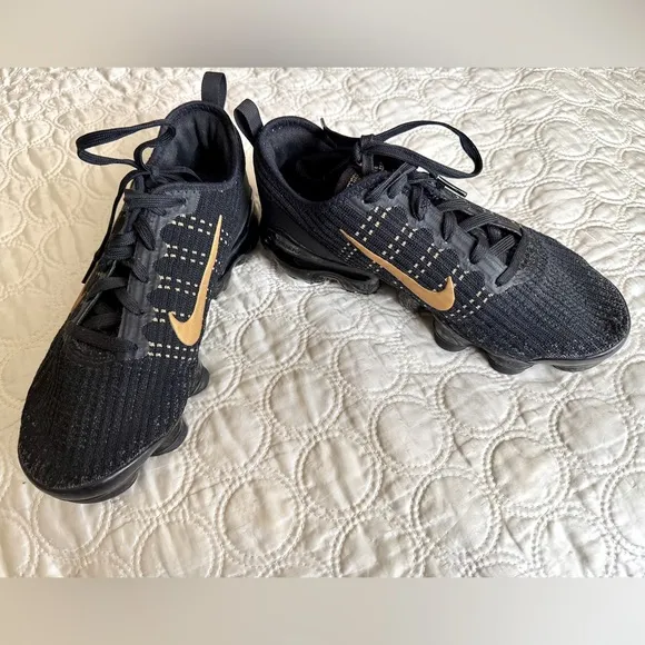 NIKE VAPORMAX FLYKNIT 3 GS Black/Gold Sneakers FK AIR BQ5238-004 Youth 5.5 Y5.5