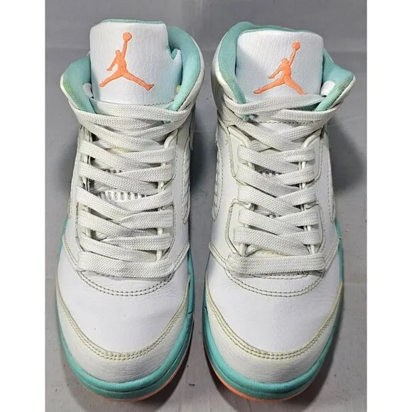 Nike Youth's Air Jordan Retro 5 White/Crimson Pulse Aqua Size 2.5Y